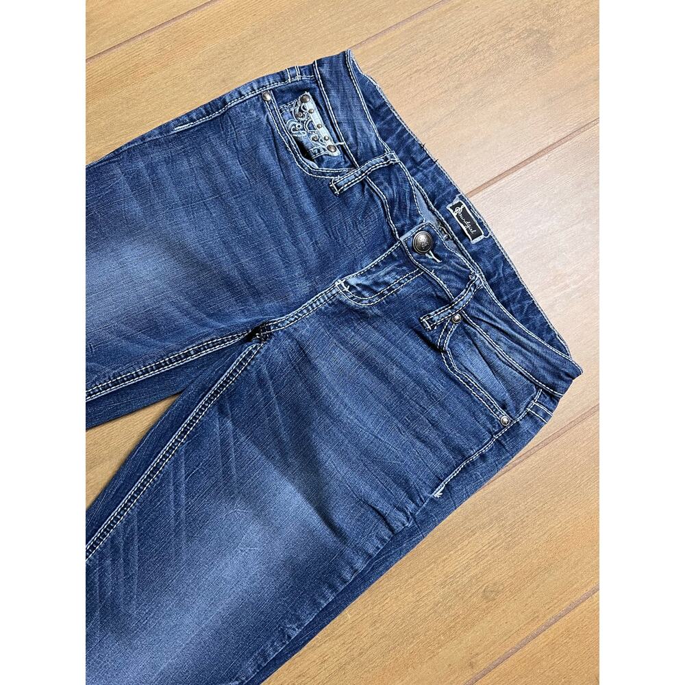 Soundgirl Y2K Rhinestone Cross Bootcut Jeans Low Rise Womens 29x30 Blue - Picture 2 of 12